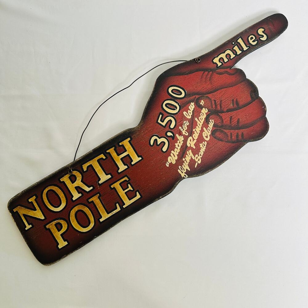 Primitive Rustic Farmhouse Christmas North Pole Directional Wooden Sign